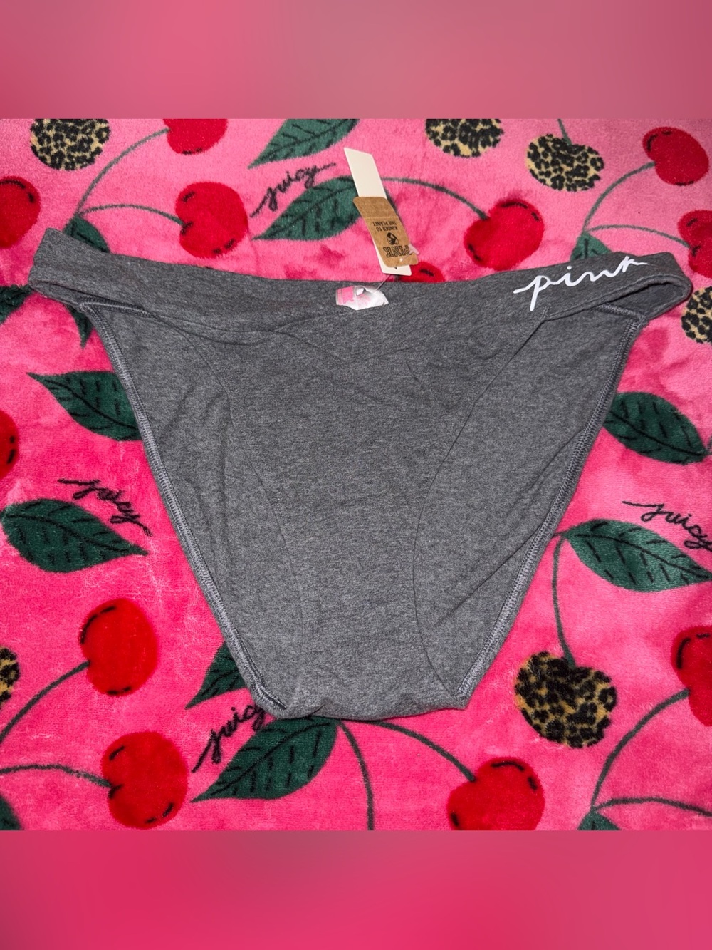 NWT Victoria's Secret PINK Dark Gray Cotton Crossover Bikini Panty Size XL